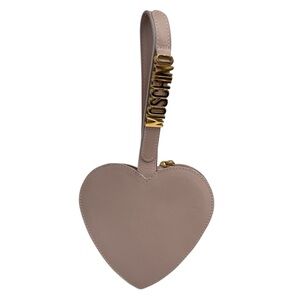 Moschino Light Pink Vintage 90s Leather Heart Wrislet Purse Italian Designer